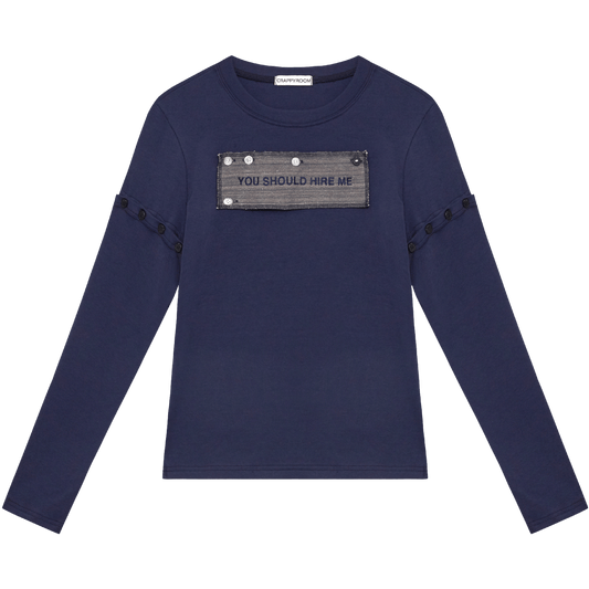 "HIRE ME" CONVERTIBLE LONG SLEEVE (NAVY)