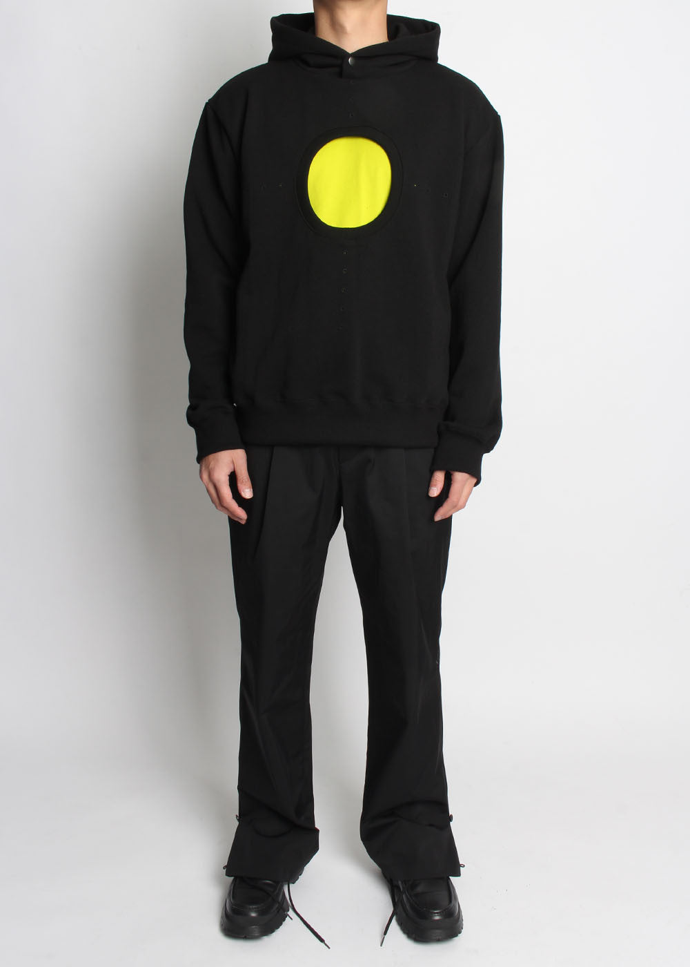 CIRCLE CUT AND PUNCHED HOODIE (BLACK) - IRREGULAR STUDIO 이레귤러 - CAVA LIFE