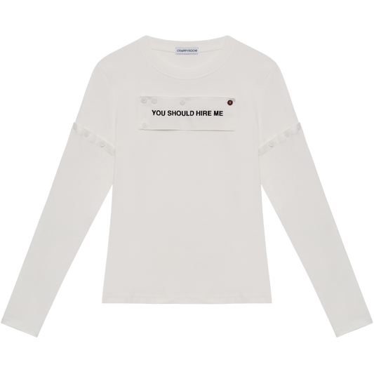 "HIRE ME" CONVERTIBLE LONG SLEEVE (WHITE)