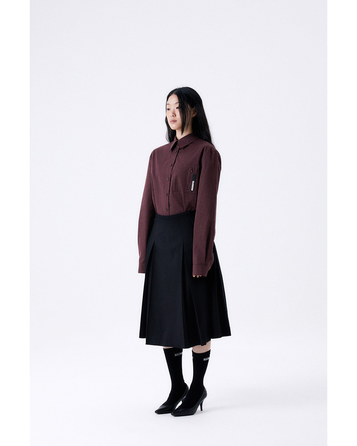 미디 플리츠 랩 스커트 2 / 블랙 - HALOMINIUM  할로미늄 - CAVA LIFE