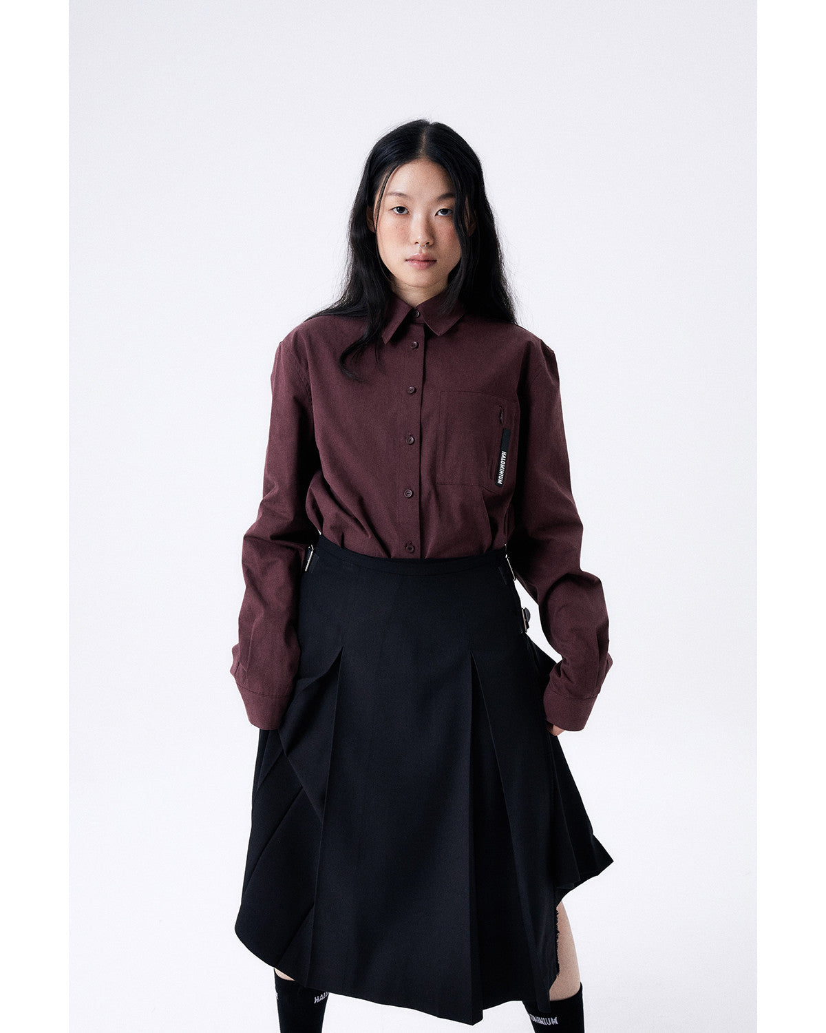 미디 플리츠 랩 스커트 2 / 블랙 - HALOMINIUM  할로미늄 - CAVA LIFE