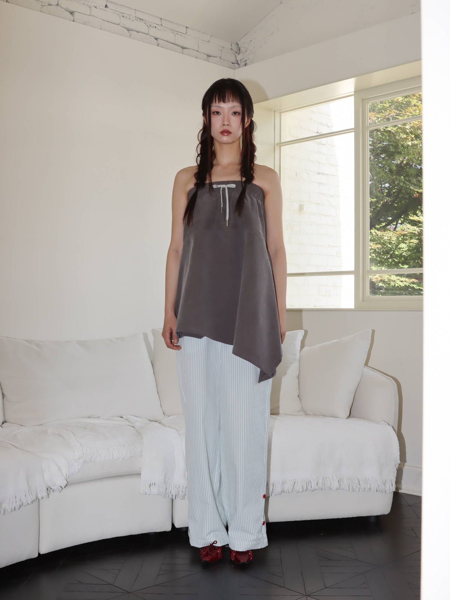 SQUARE YOKE SKIRT (DUST BROWN)