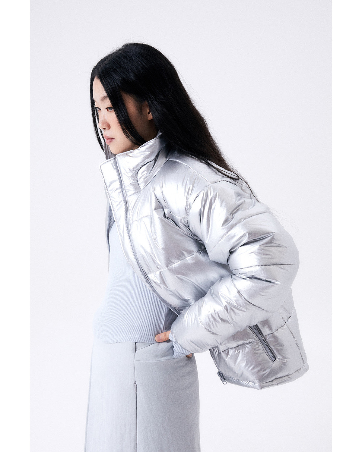 FOIL REVERSIBLE PADDING JACKET / SILVER