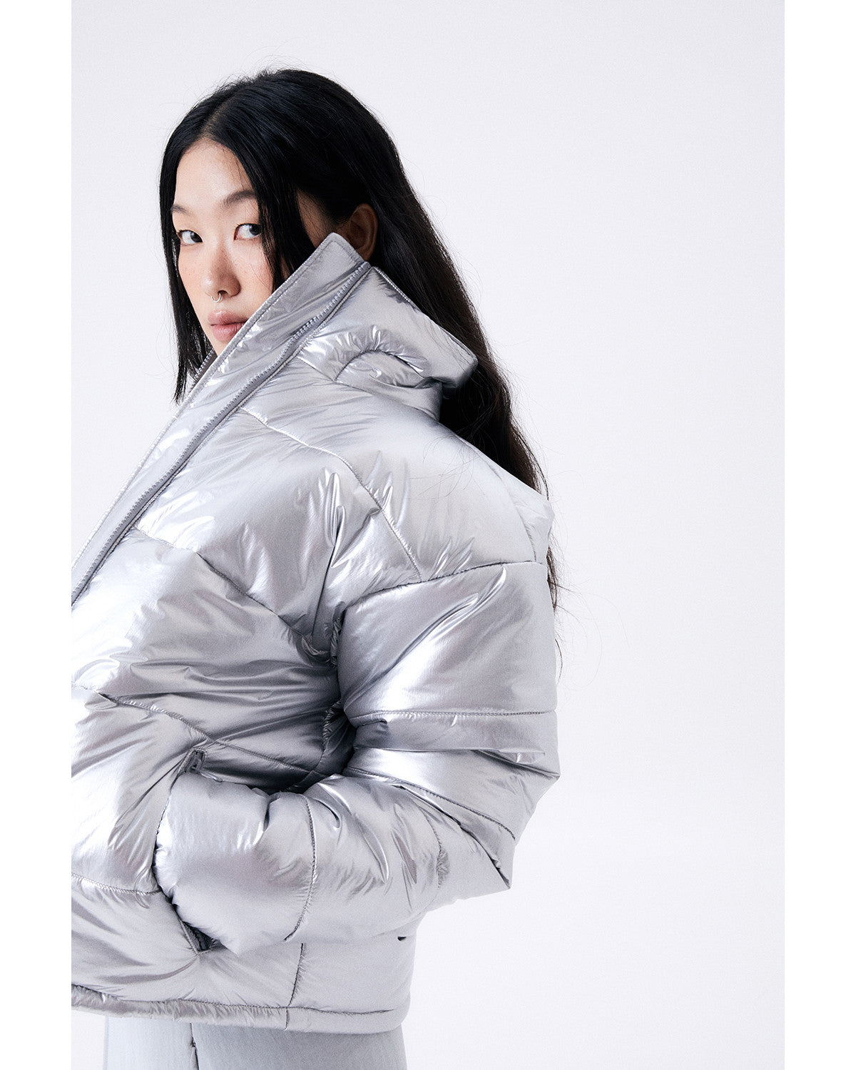 FOIL REVERSIBLE PADDING JACKET / SILVER