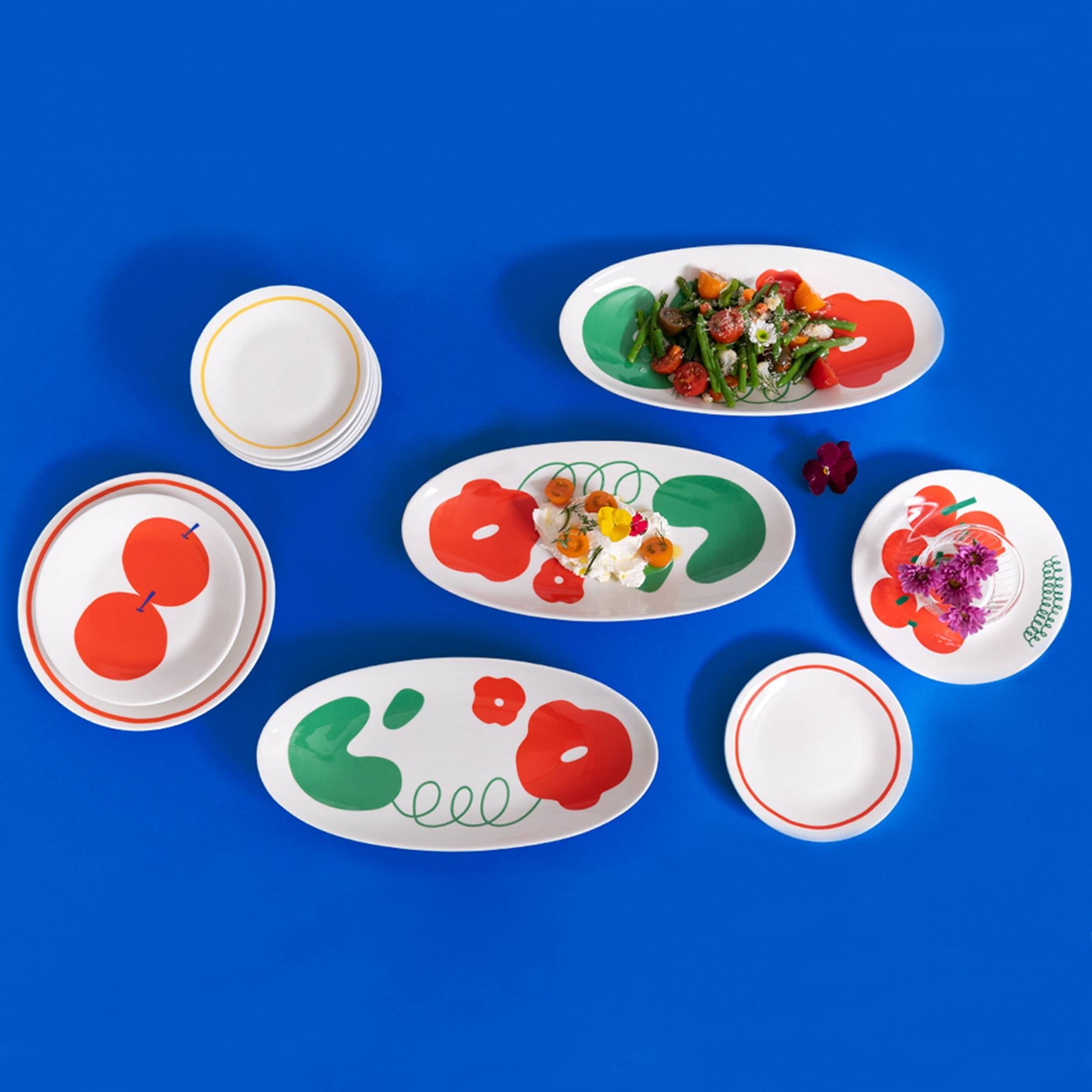 레드 플라워 롱 오발 플레이트