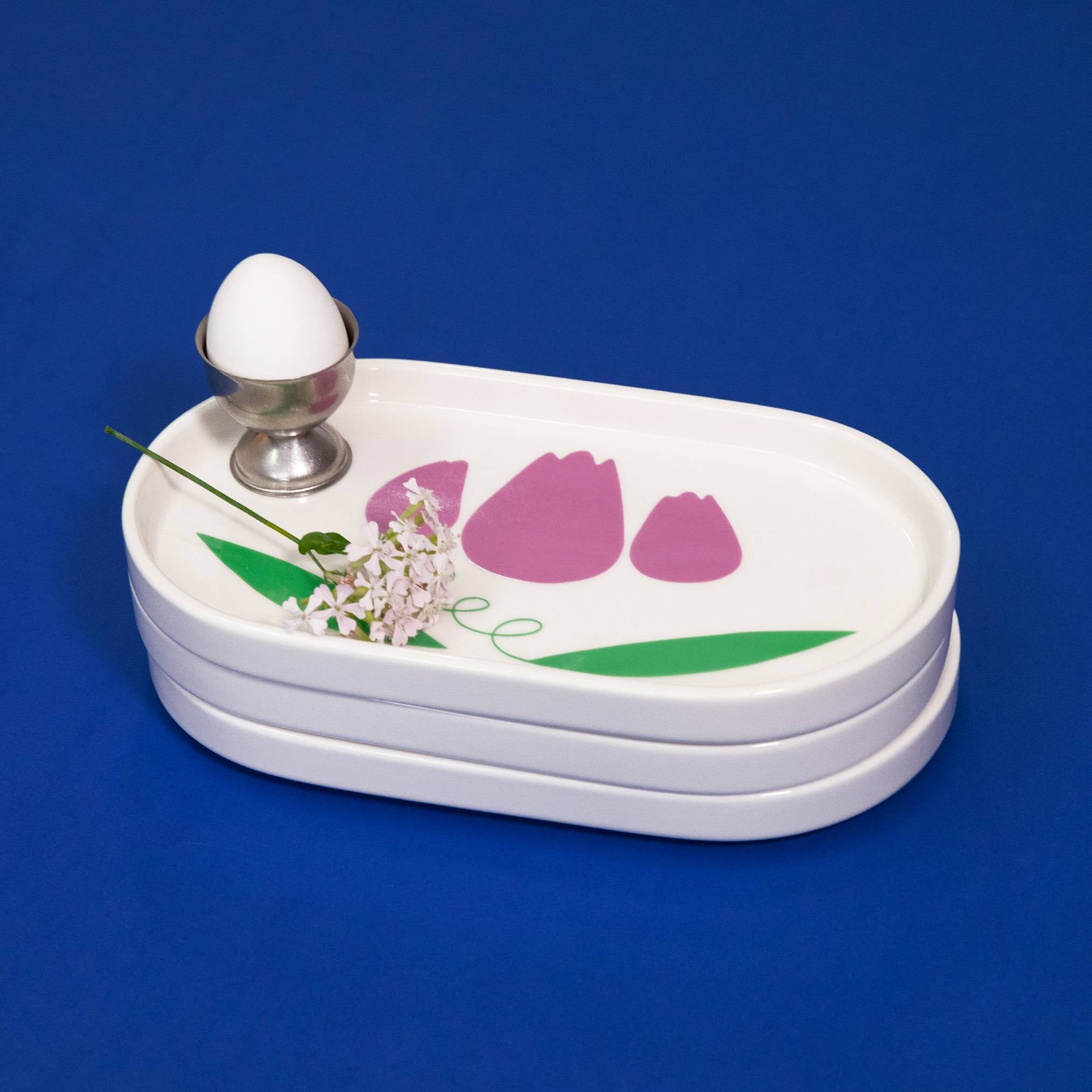 퍼플 플라워 오발 플레이트