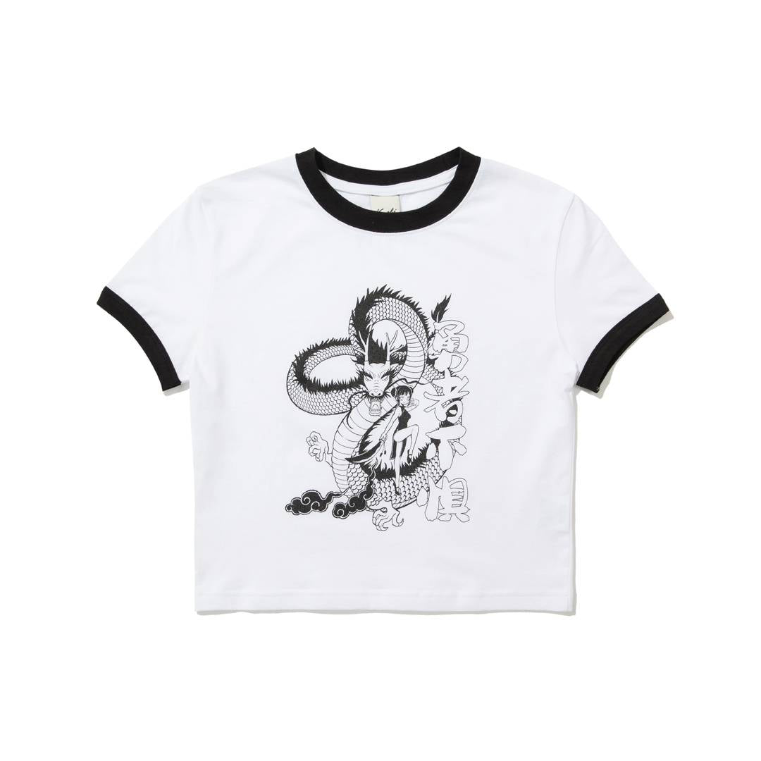 DRAGON Ringer Crop T-Shirt (WHITE) - KRUCHI 크루치 - CAVA LIFE