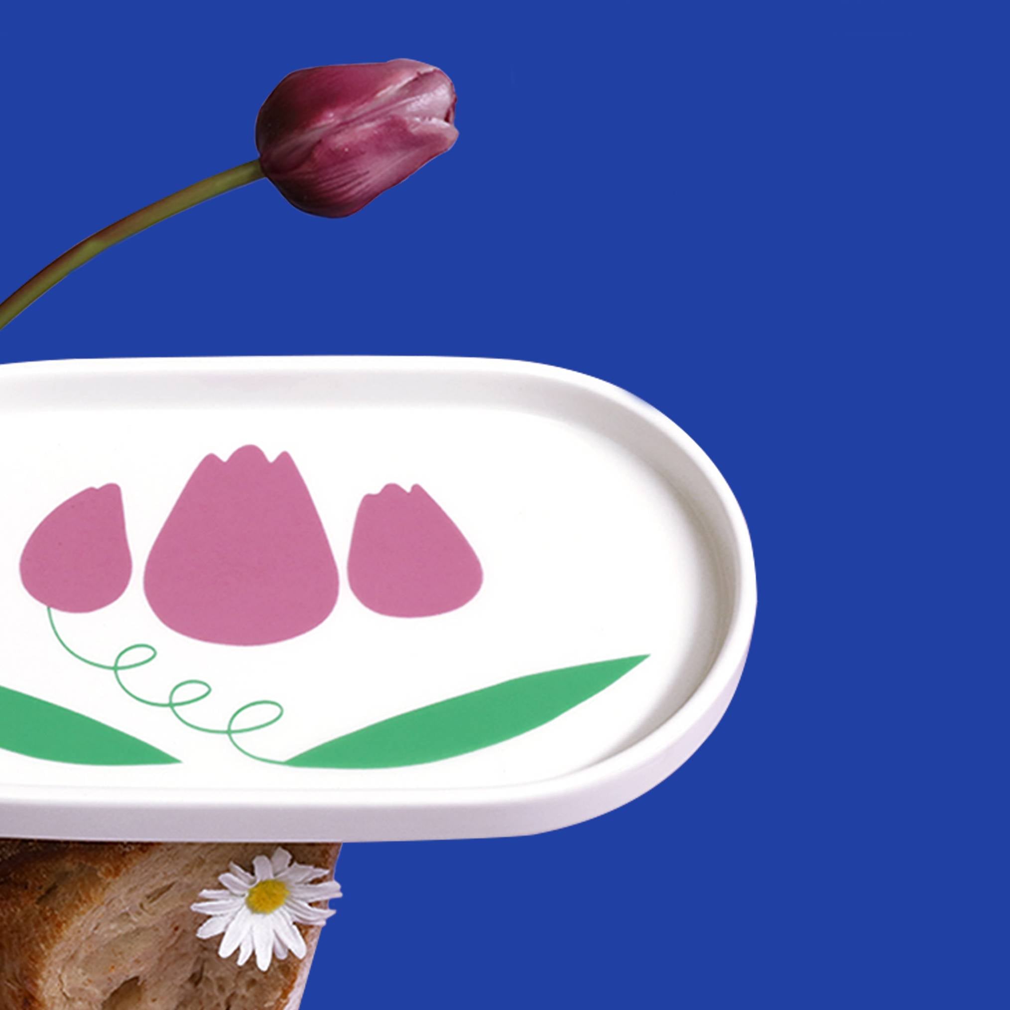 퍼플 플라워 오발 플레이트