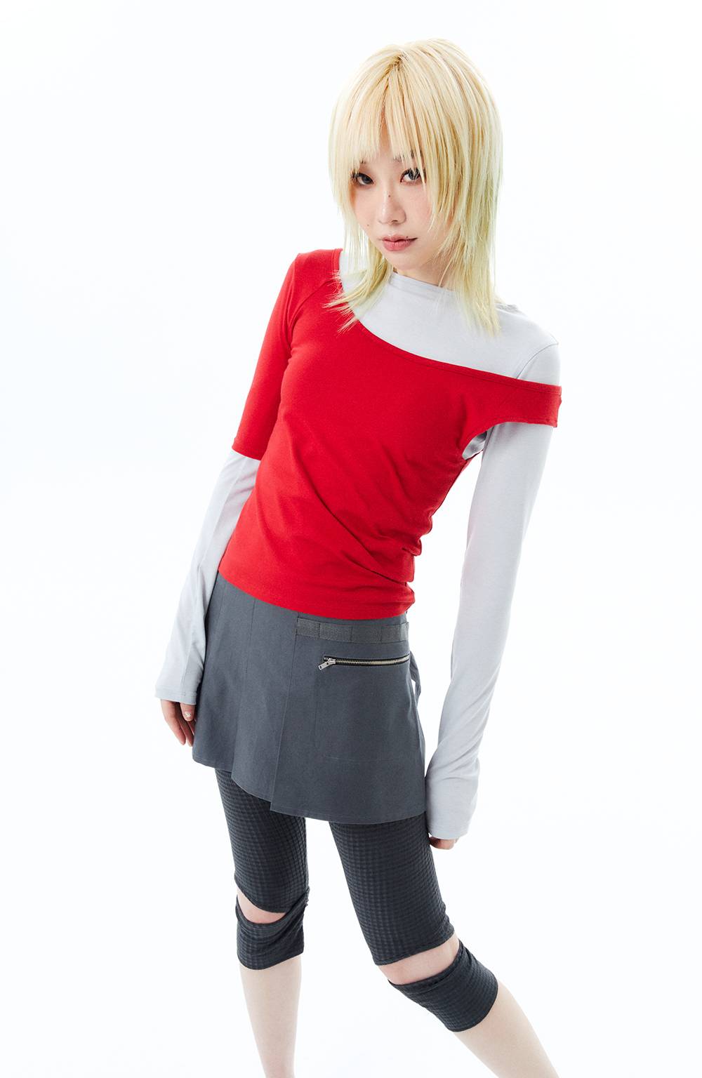 MICRO BUCKLE SKIRT / GRAY