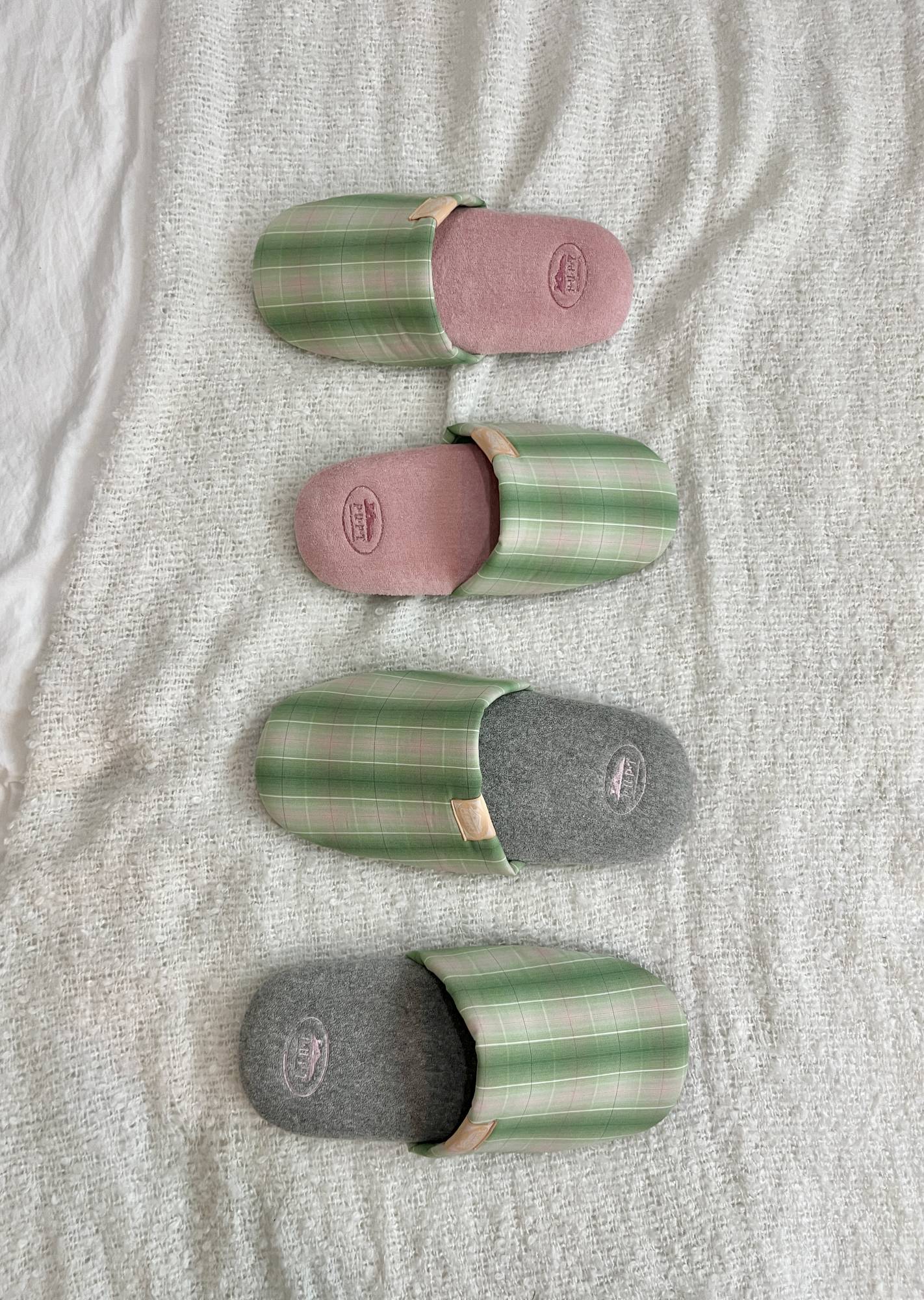 Cutie Check Room Shoes (Green check + gray) L size (255-280)