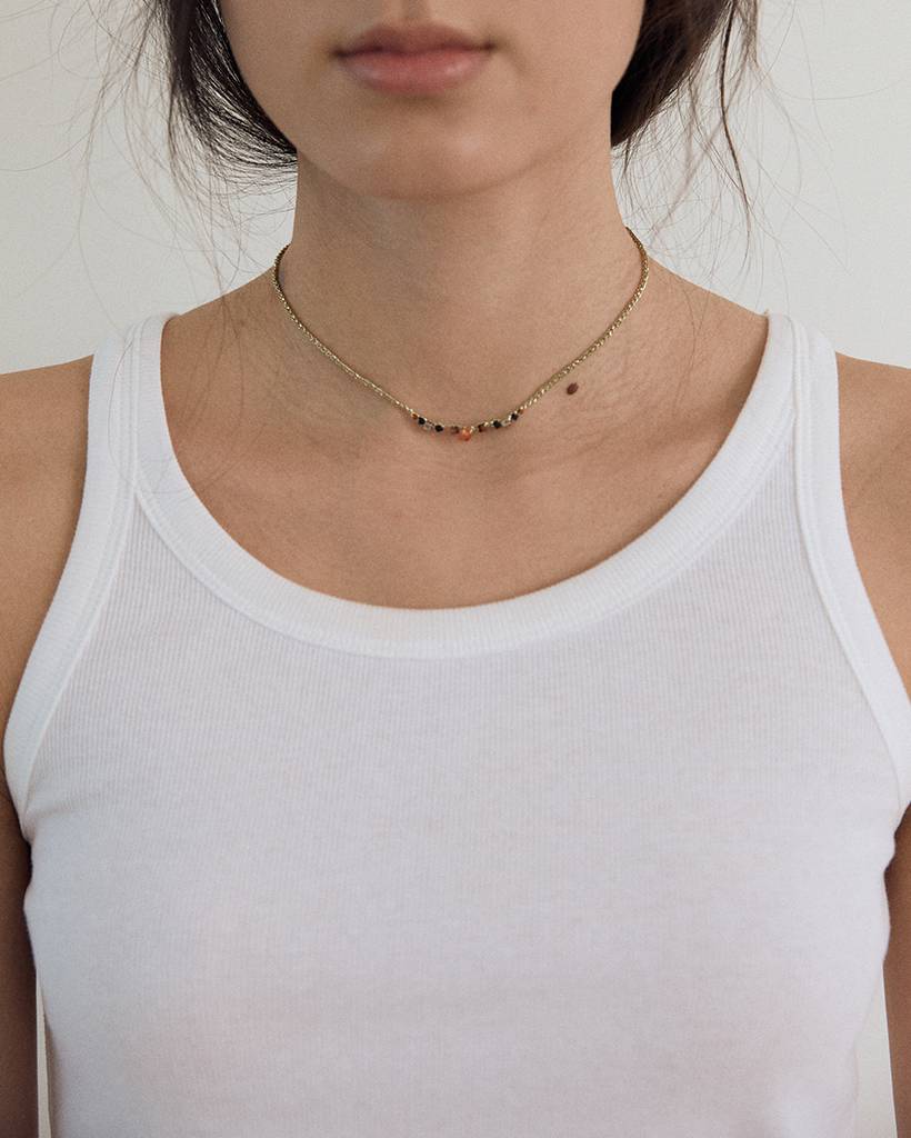 sunset bits metallic crochet necklace