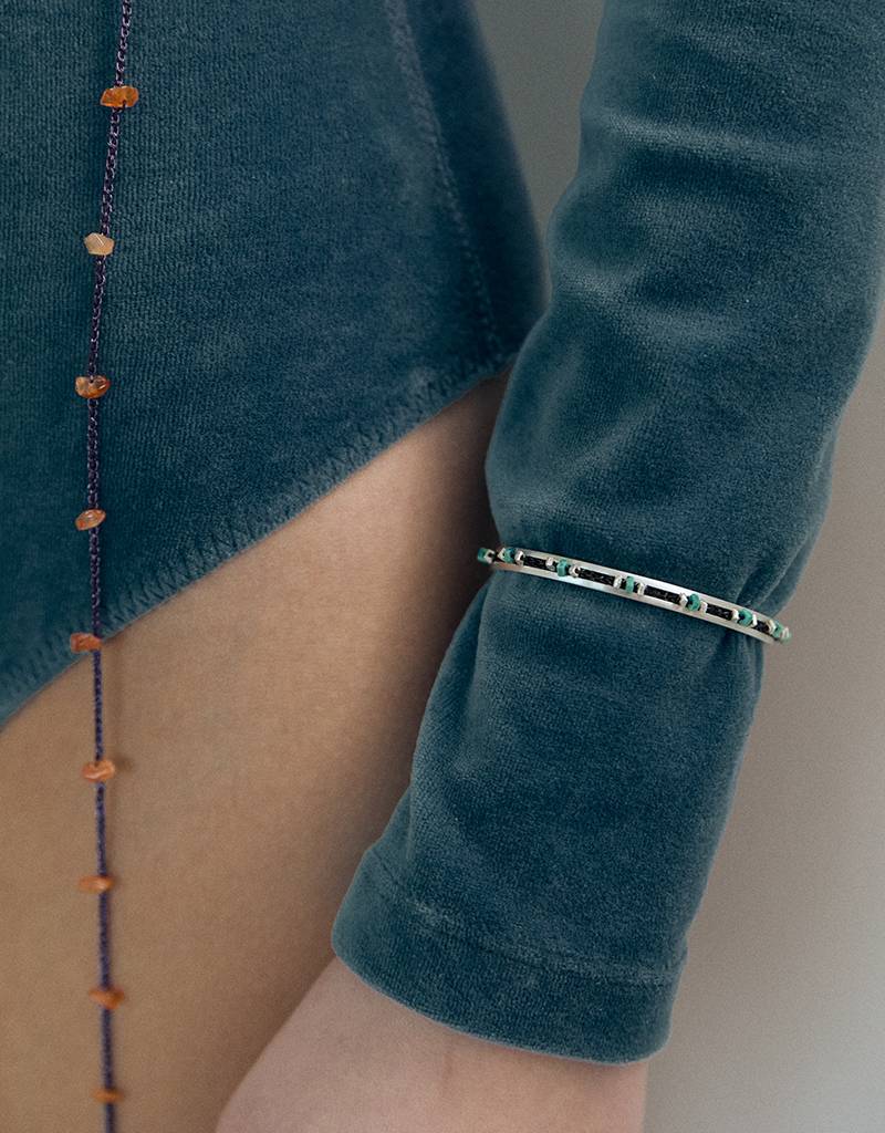 turquoise and silver blocks crochet bangle