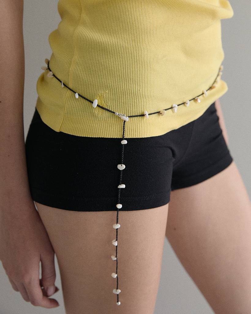 mother of pearl metallic crochet bodychain