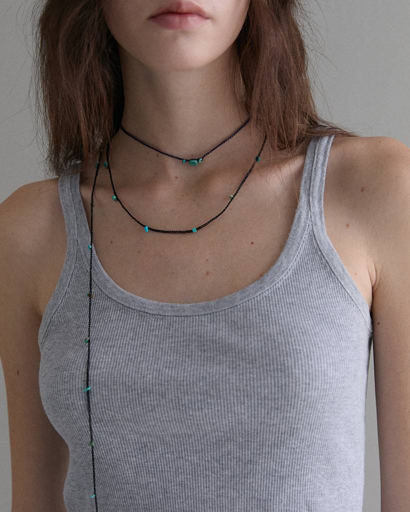 triple turquoise metallic crochet necklace