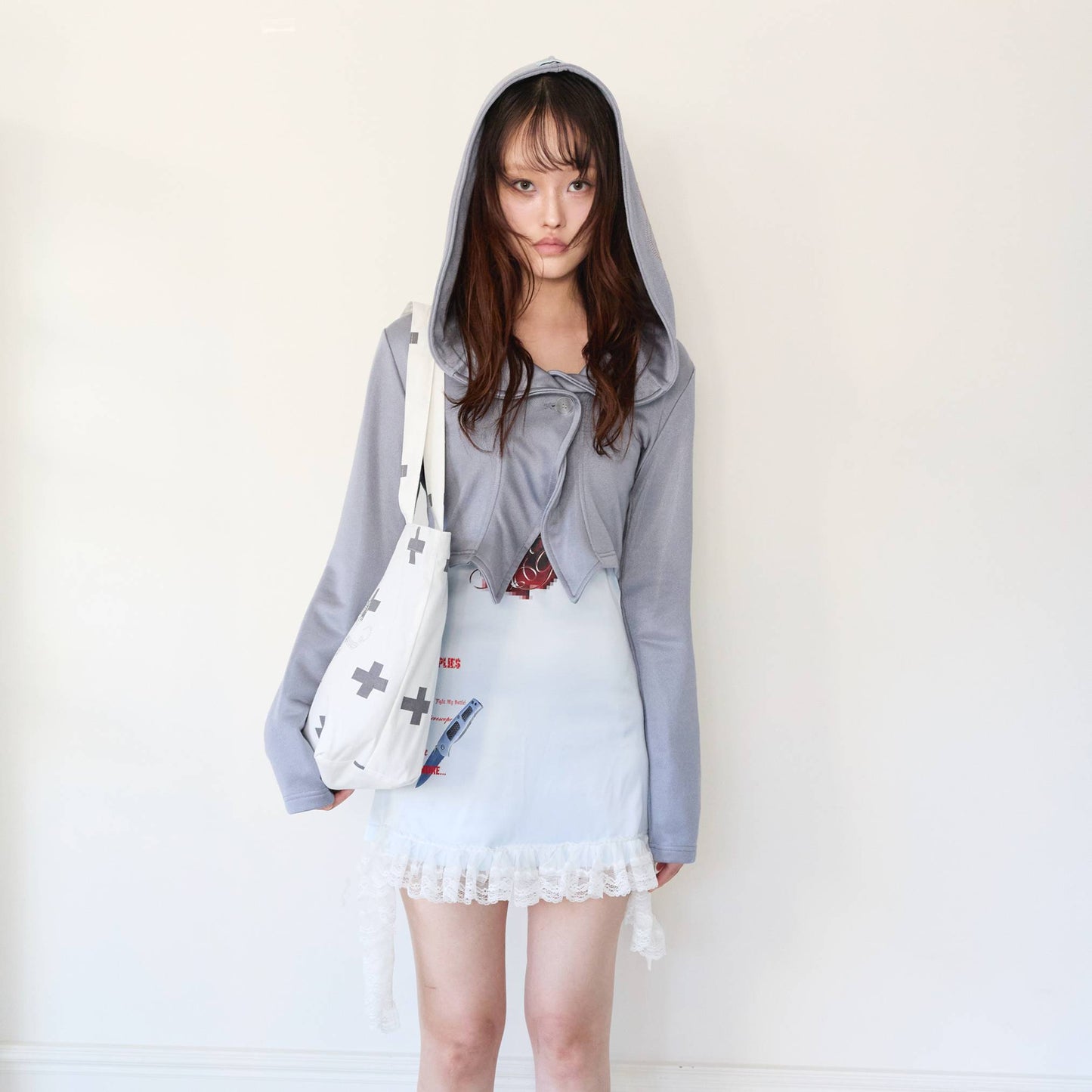 Shiny Stone Hooded Jacket- Grey