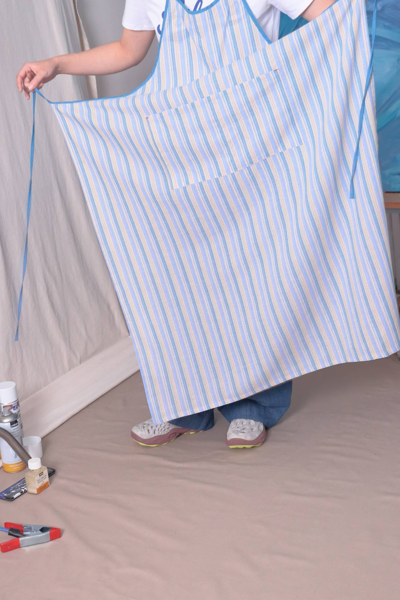 Basic Apron A in Custom Stripe Capri