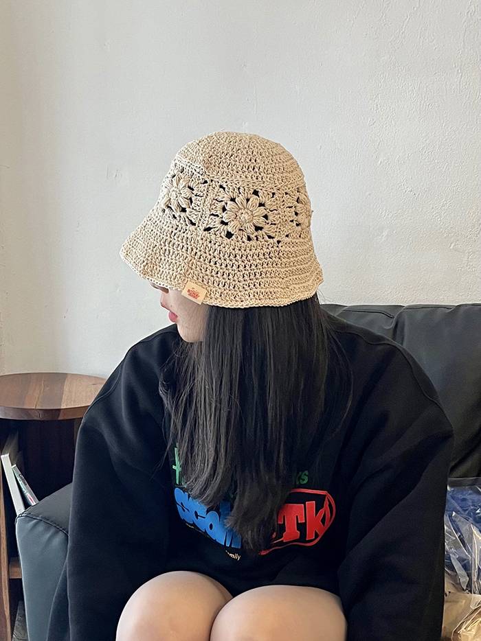 FLOWER BUCKET HAT 플라워 크로쉐 니트 버킷햇 - IVORY - saltybutterhandworks 솔티버터핸드웍스 - CAVA LIFE