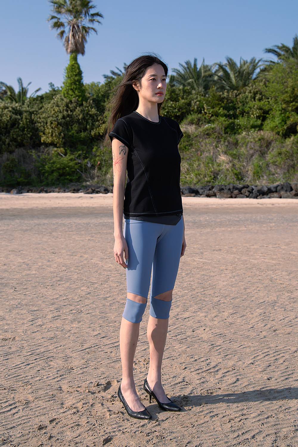 SLIT CUFFED LEGGINGS / BLUE