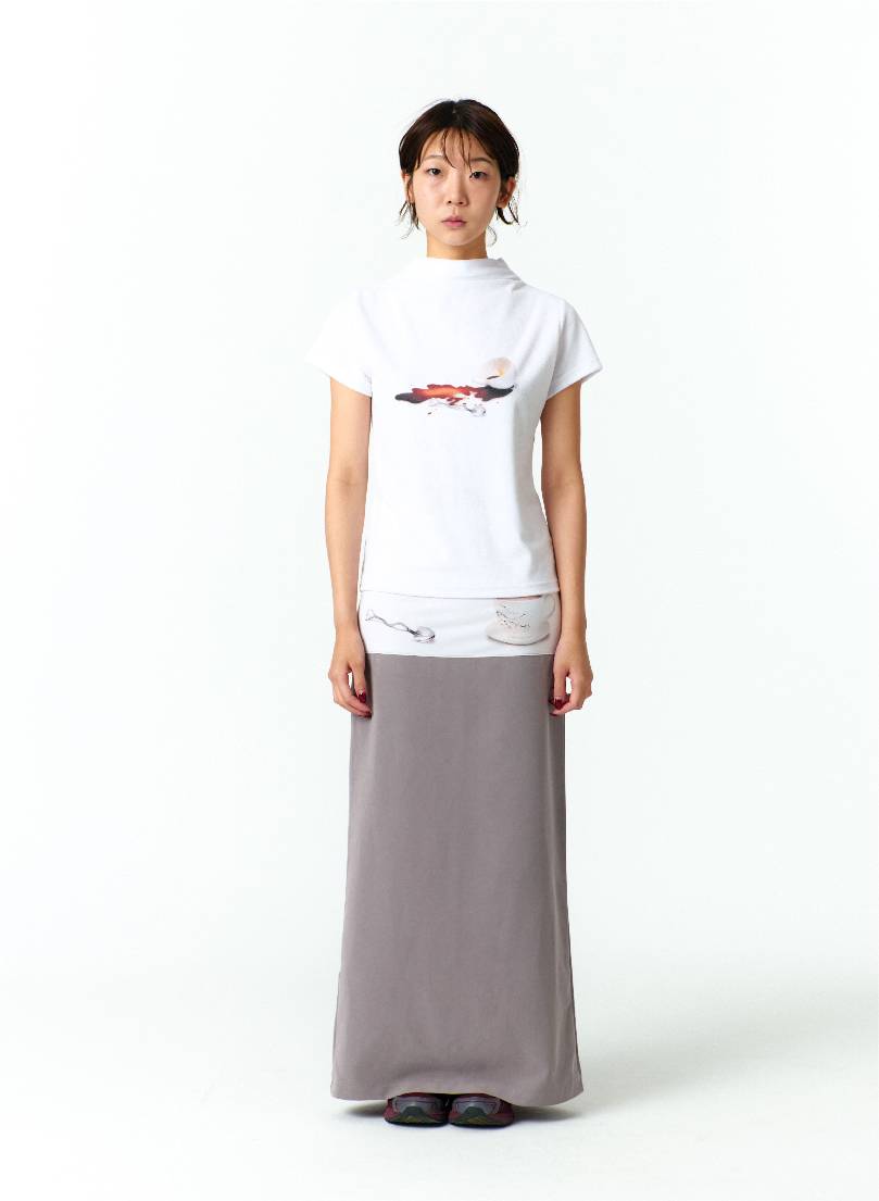 MEDITATIVE IMAGE MAXI SKIRT (GRAY)