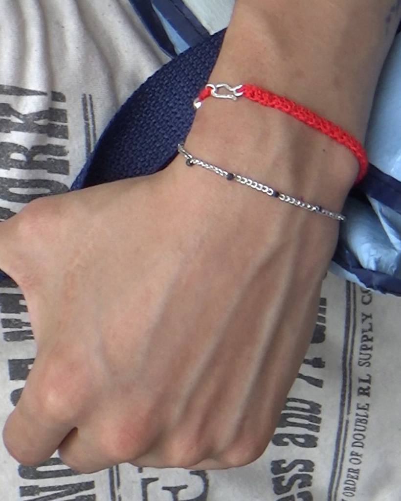 steel stone metallic crochet bracelet