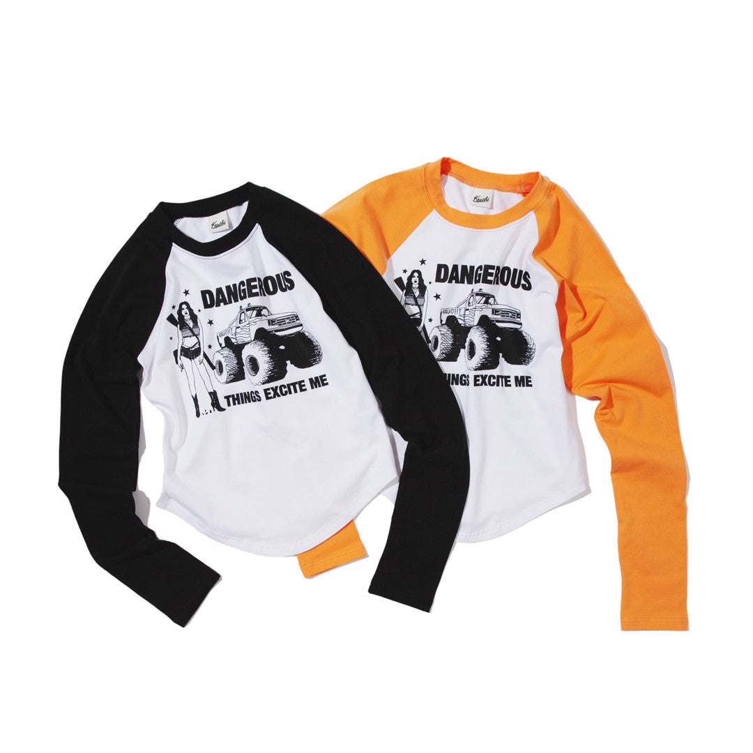 DANGEROUS Raglan long-sleeved T-Shirt (WHITE) WOMENS - KRUCHI 크루치 - CAVA LIFE