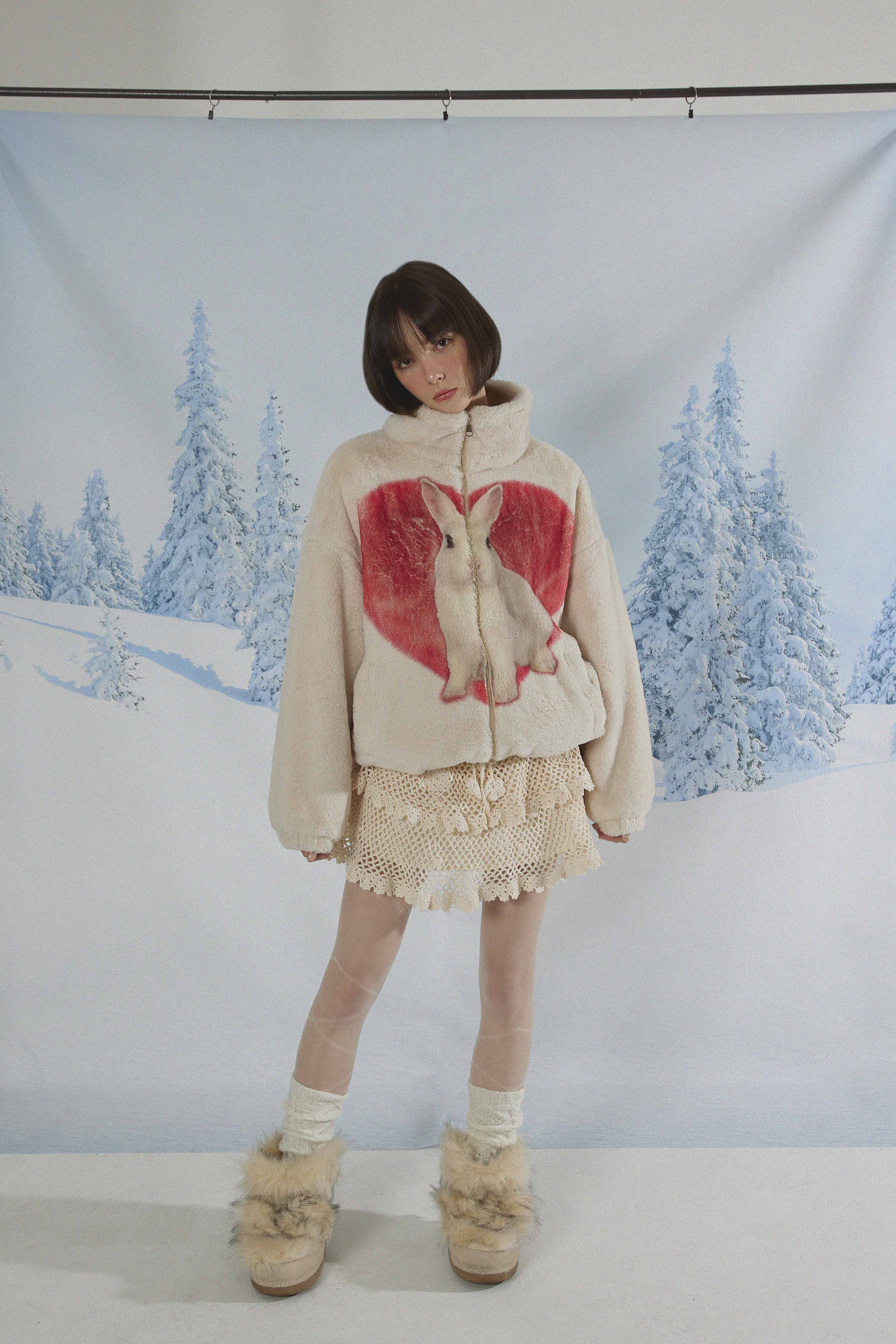 RABBIT HEART FUR JACKET IVORY VER.2 - KATER 카터 - CAVA LIFE