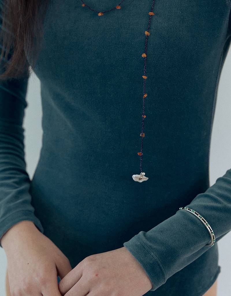 turquoise and silver blocks crochet bangle