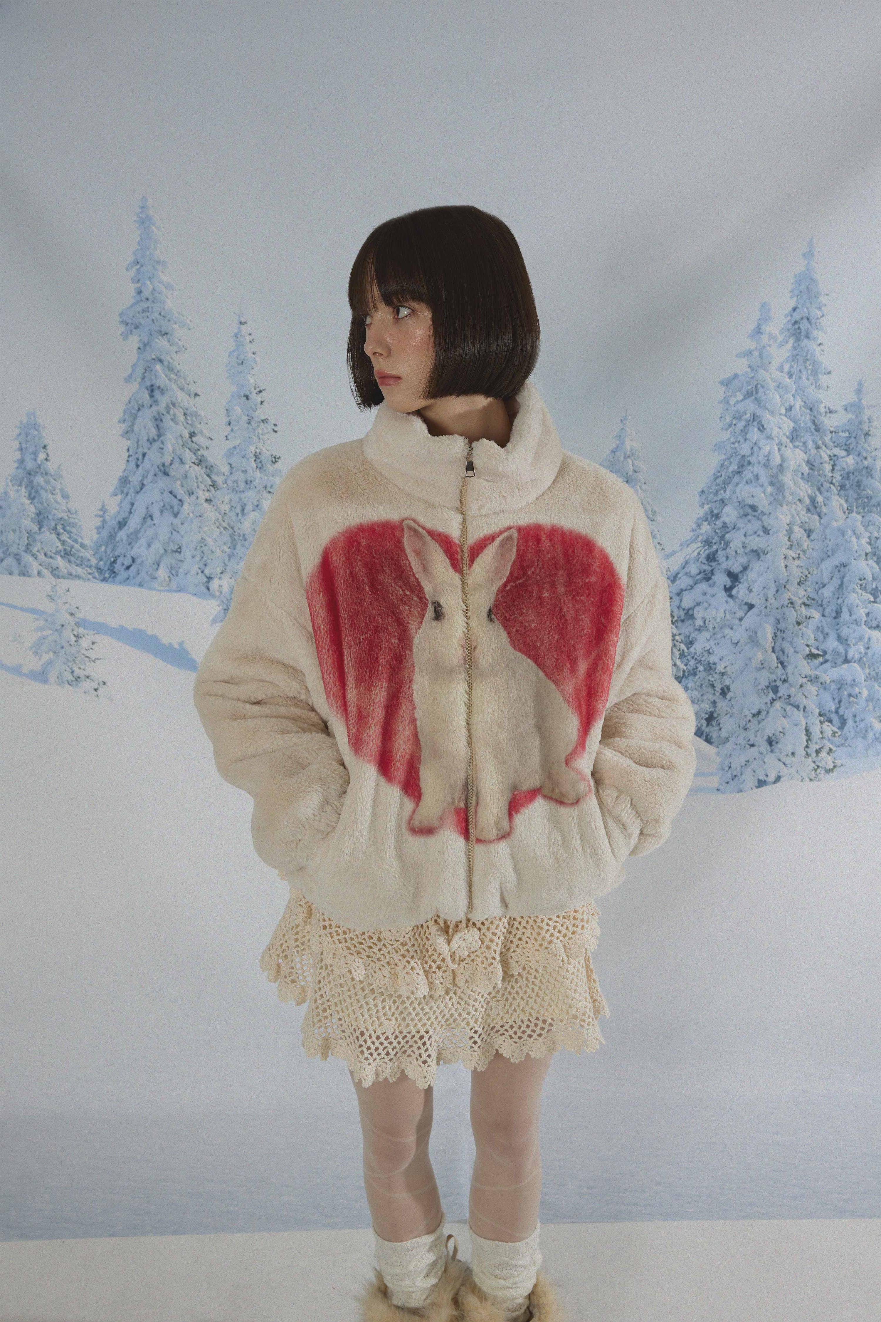 RABBIT HEART FUR JACKET IVORY VER.2 - KATER 카터 - CAVA LIFE