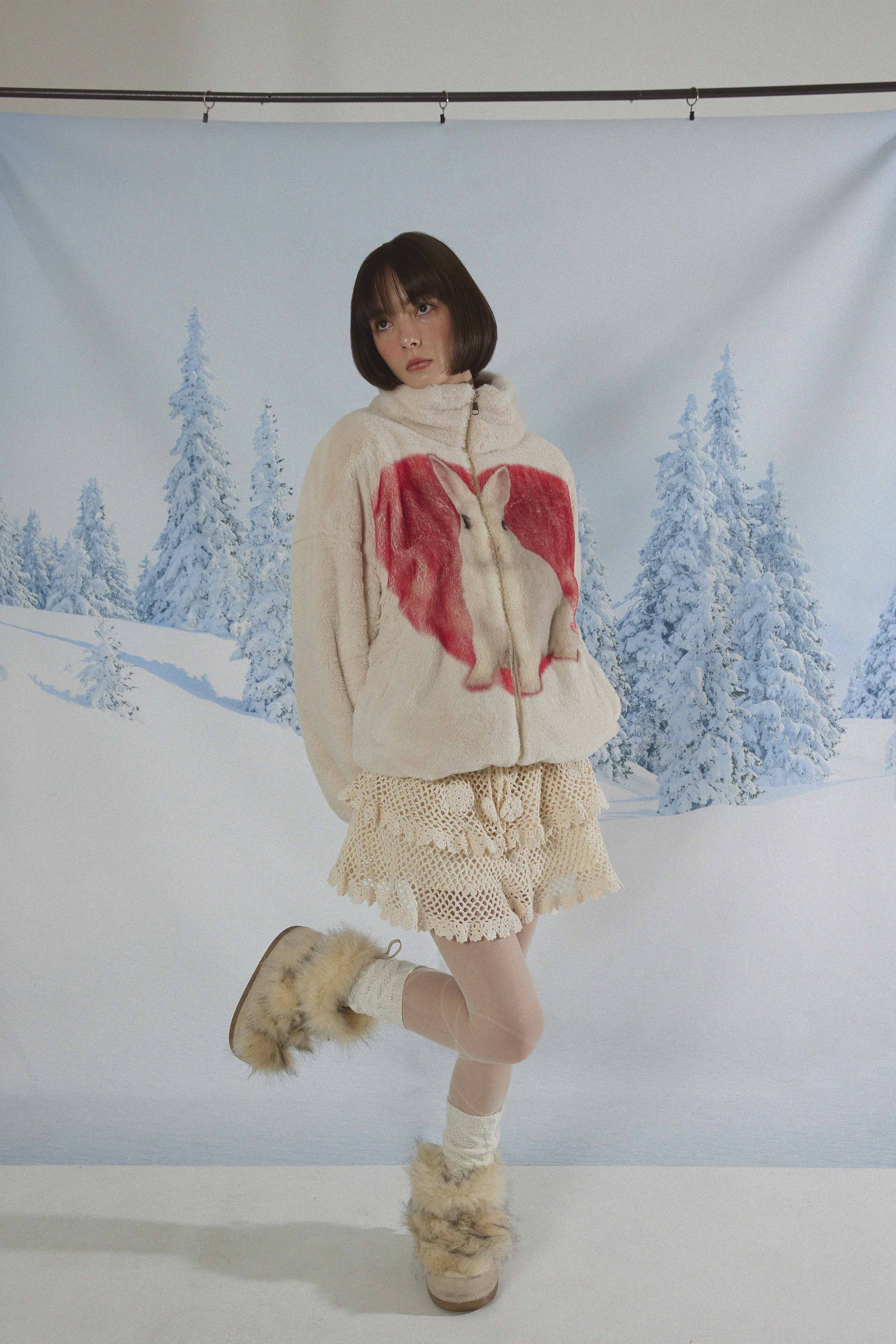 RABBIT HEART FUR JACKET IVORY VER.2 - KATER 카터 - CAVA LIFE