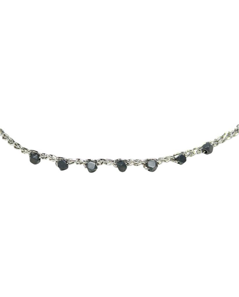 steel stone metallic crochet necklace