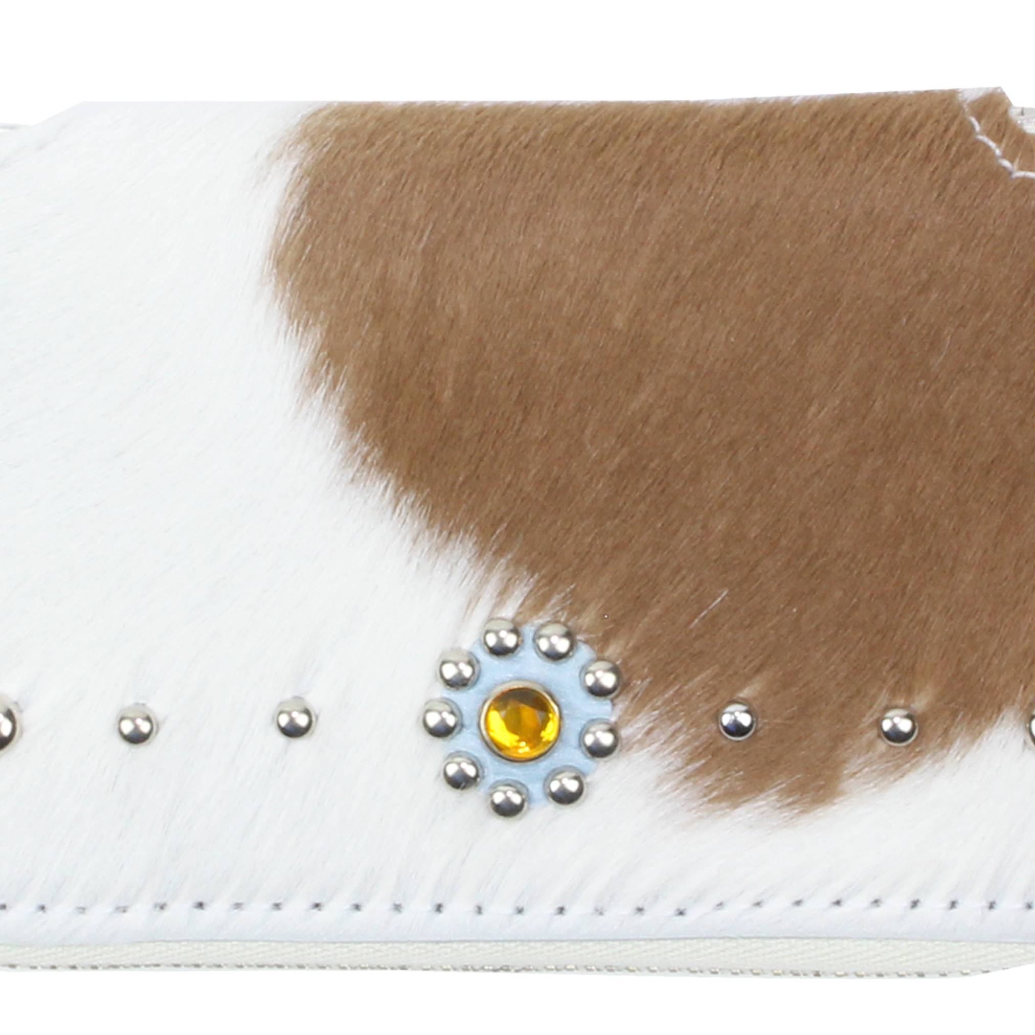 STUD WALLET(Unborn Calf-skin) - Brown and White