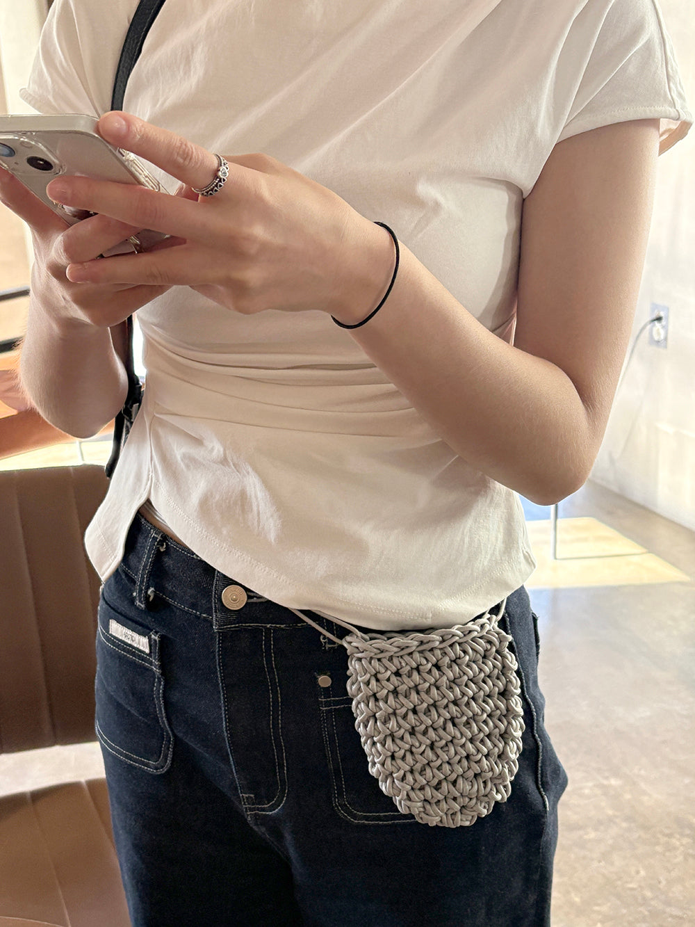 미니 바스켓 크로스 백 - Light Grey