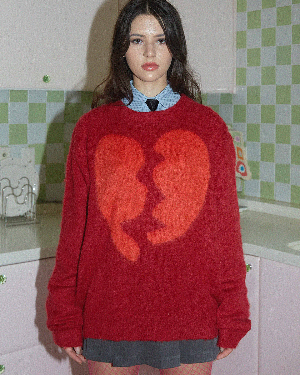 Broken Heart Knit BURGUNDY - KATER 카터 - CAVA LIFE