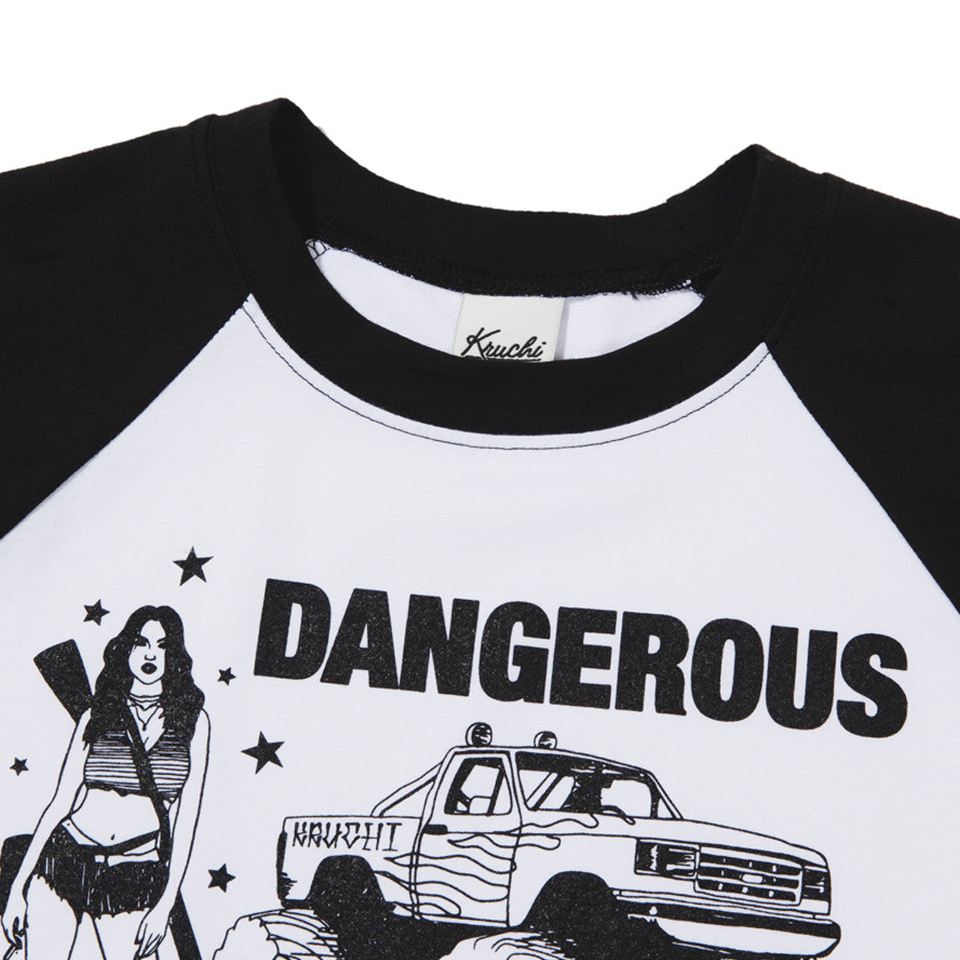 DANGEROUS Raglan long-sleeved T-Shirt (WHITE) WOMENS - KRUCHI 크루치 - CAVA LIFE