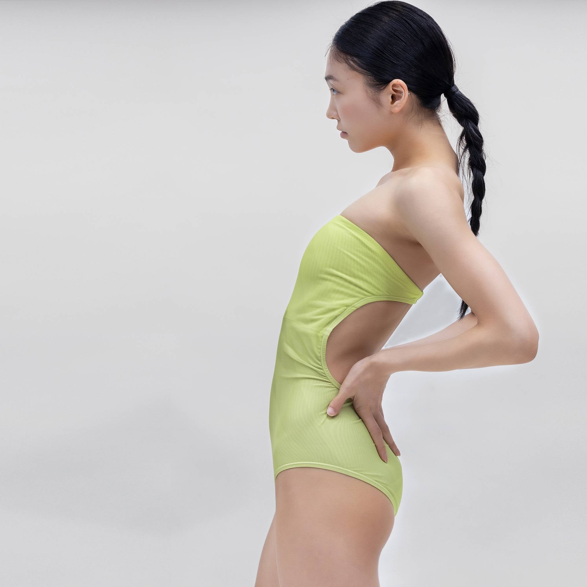 MESH BACKLESS TUBE TOP BODYSUIT [LIME]