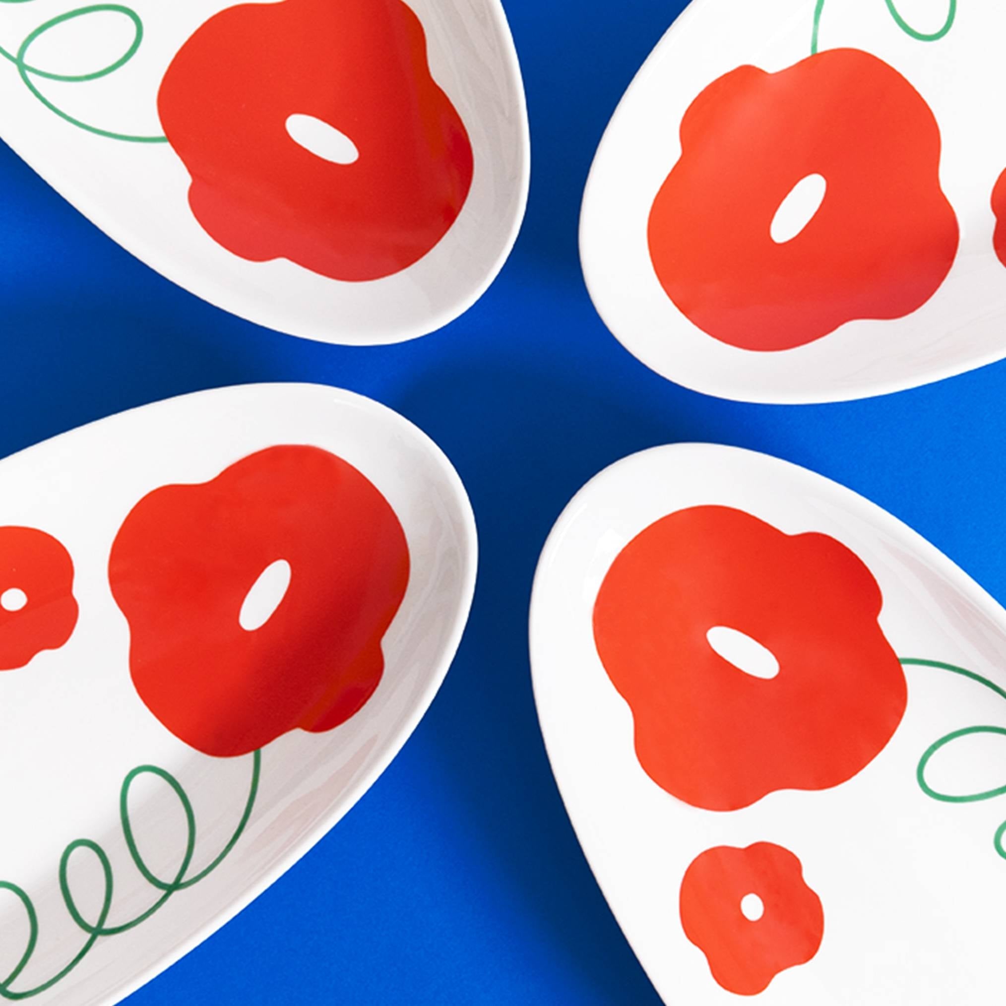 레드 플라워 롱 오발 플레이트