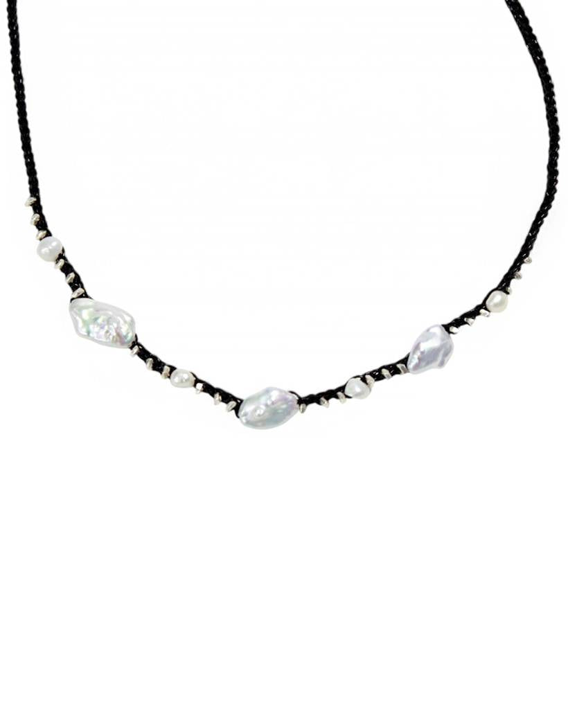 pearl and silver chips metallic crochet necklace & bodychain (bold)