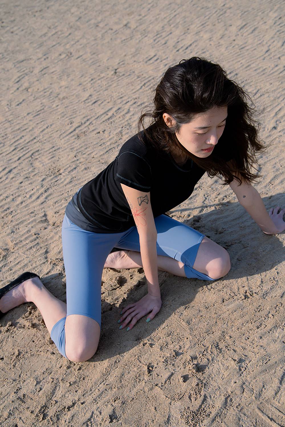 SLIT CUFFED LEGGINGS / BLUE