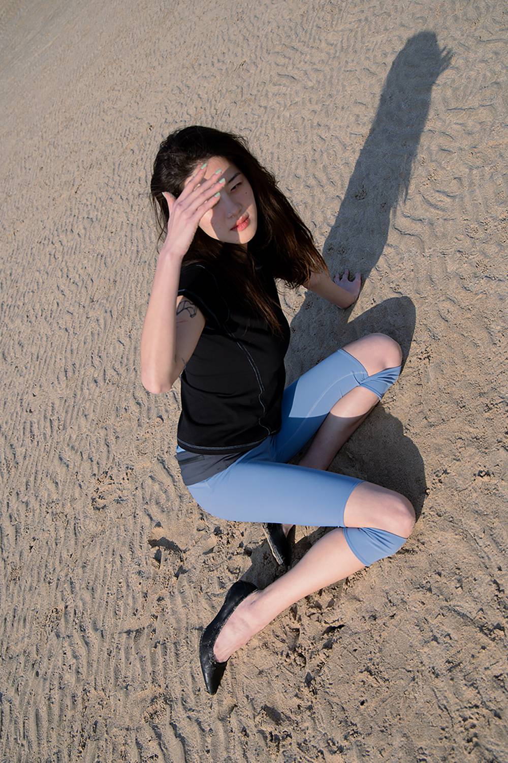 SLIT CUFFED LEGGINGS / BLUE