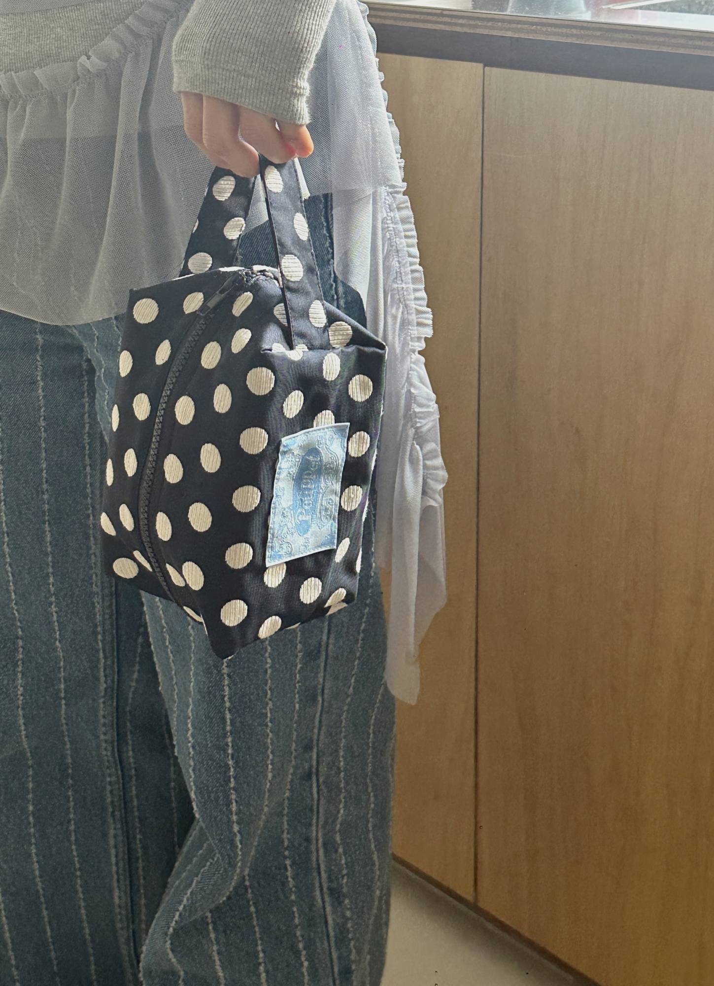 Silky Dot Pouch - Navy