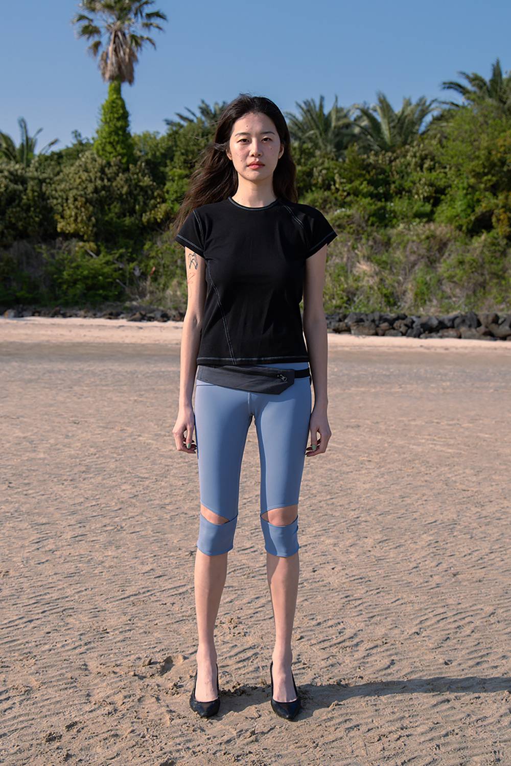 SLIT CUFFED LEGGINGS / BLUE