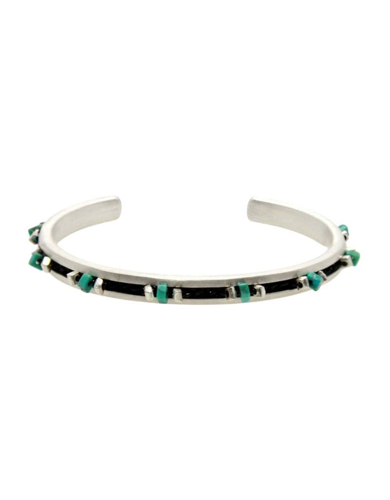 turquoise and silver blocks crochet bangle