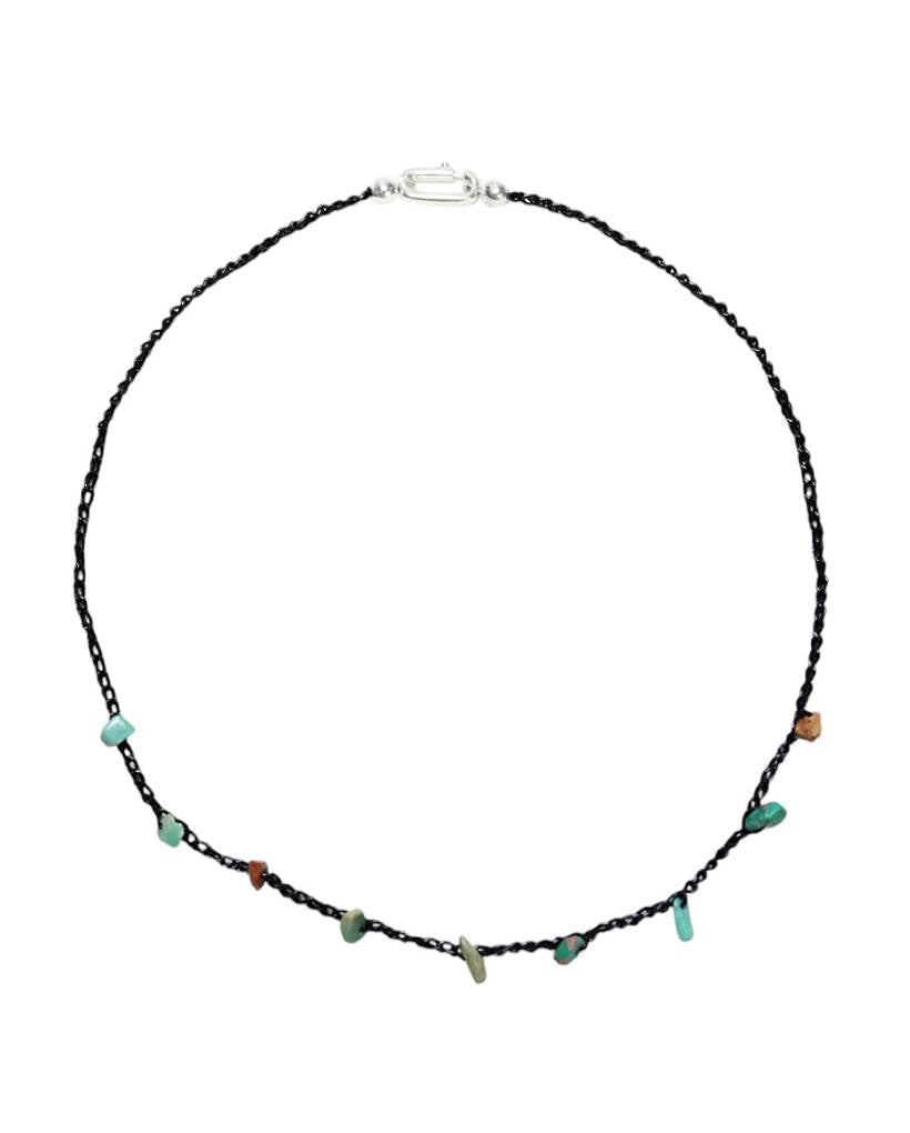 turquoise chips metallic crochet necklace