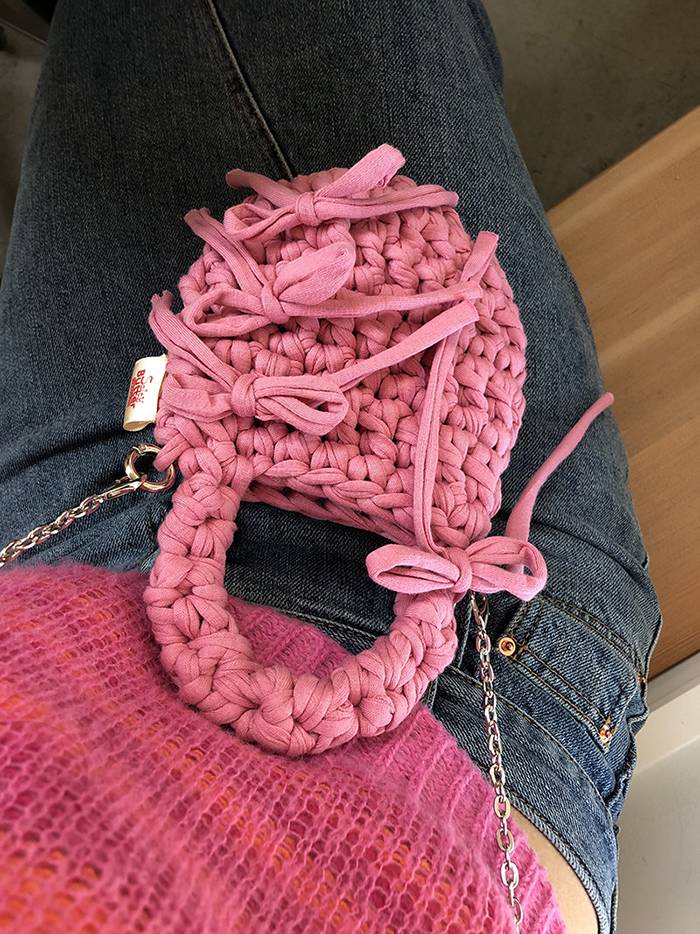 Ribbon Mini Cross Bag / 리본 미니 크로스 백 - Pink - saltybutterhandworks 솔티버터핸드웍스 - CAVA LIFE