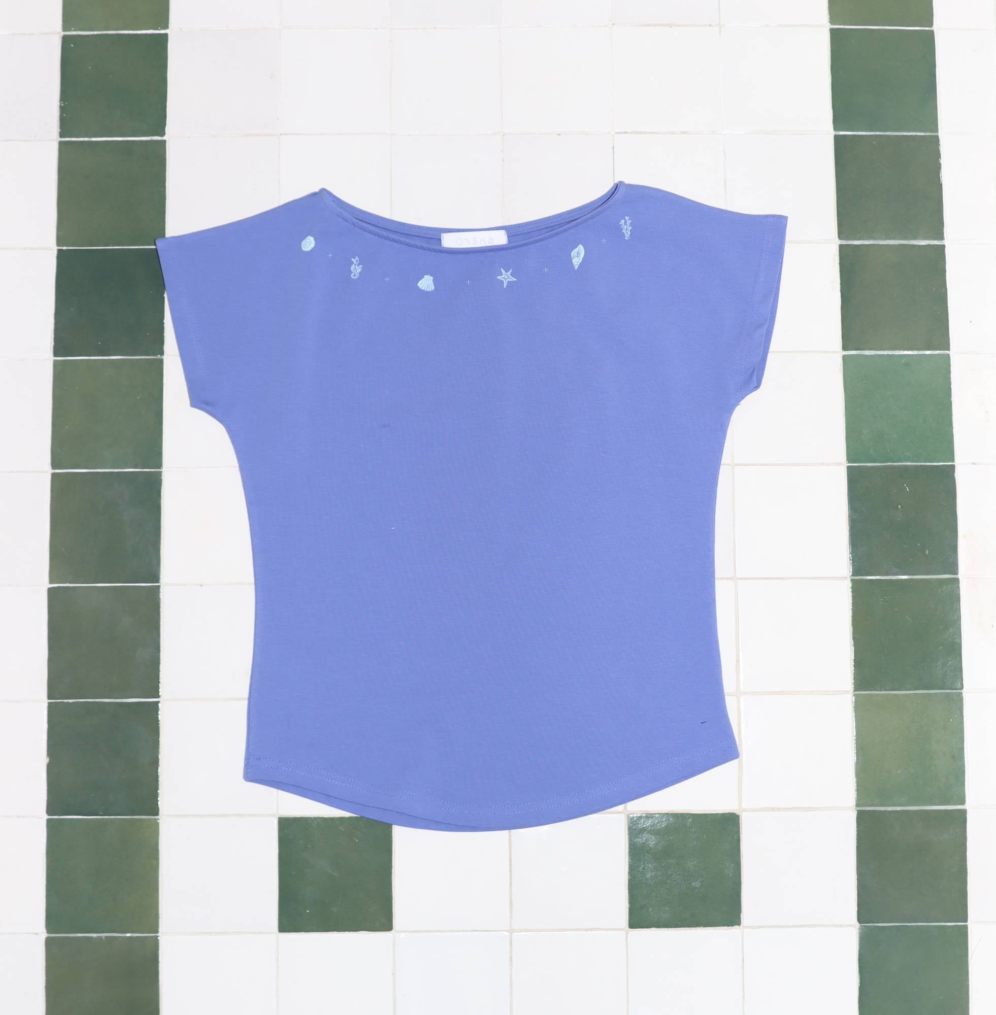 SHELL CAP SLEEVE T (BLUE)