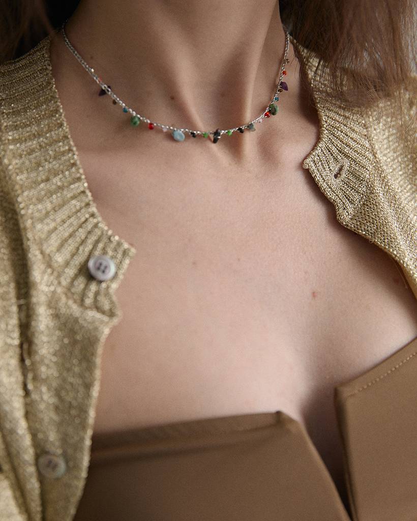 multi-chips metallic crochet necklace