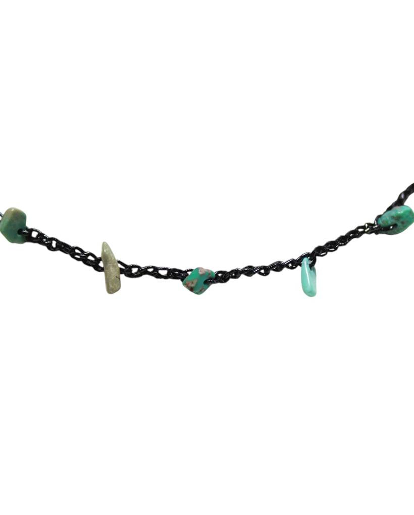 turquoise chips metallic crochet necklace