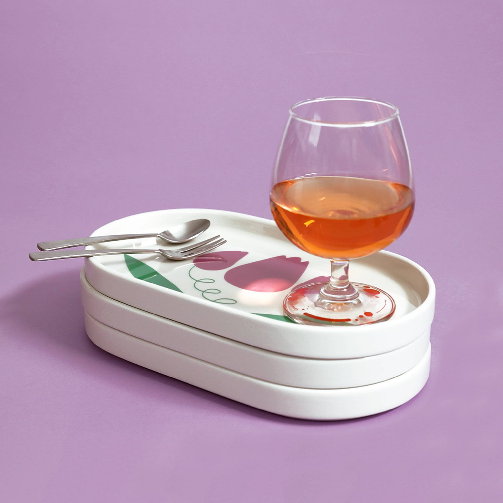 퍼플 플라워 오발 플레이트