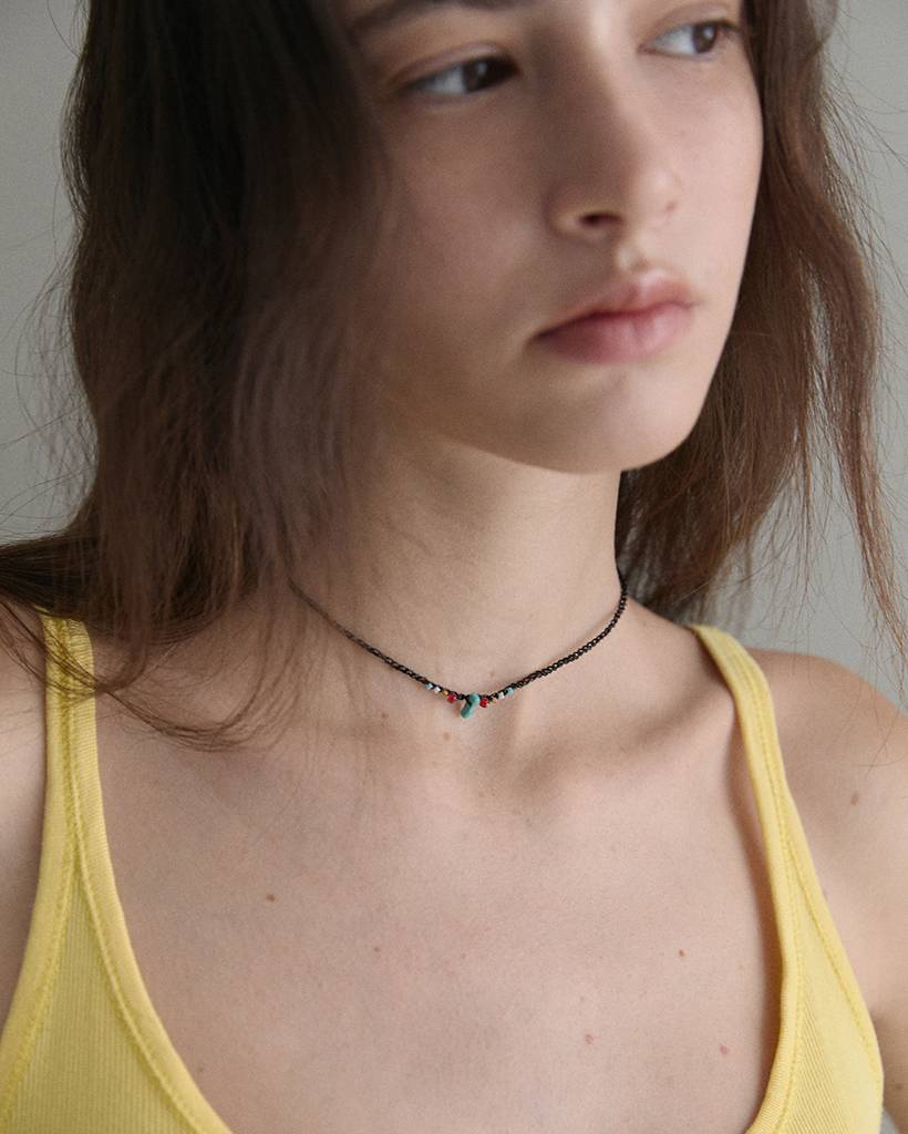 aztec salad metallic crochet necklace