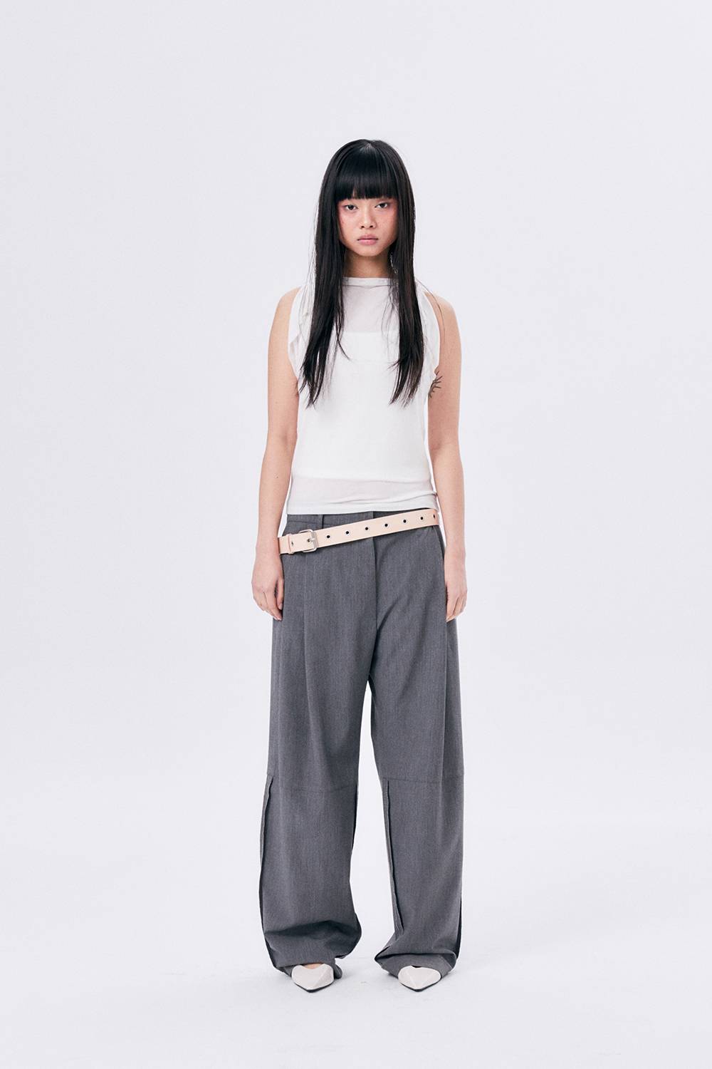 ONE TUCK WOOL PANTS 2 / GRAY